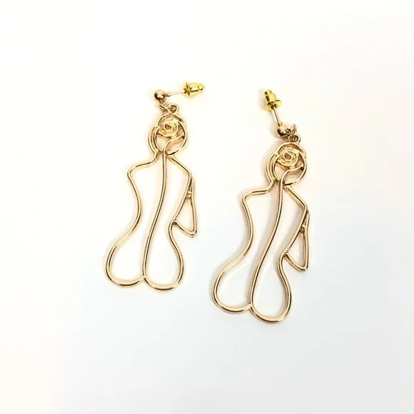 3/$15 New! Female Form Naked Lady Earrings Gold Tone - Picture 5 of 8